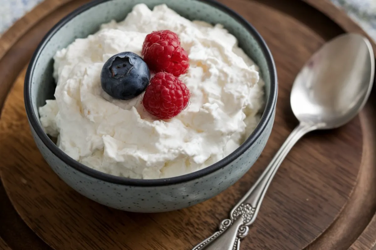 A bowl of cottage cheese with fresh herbs, showcasing its versatility in savory and sweet dishes