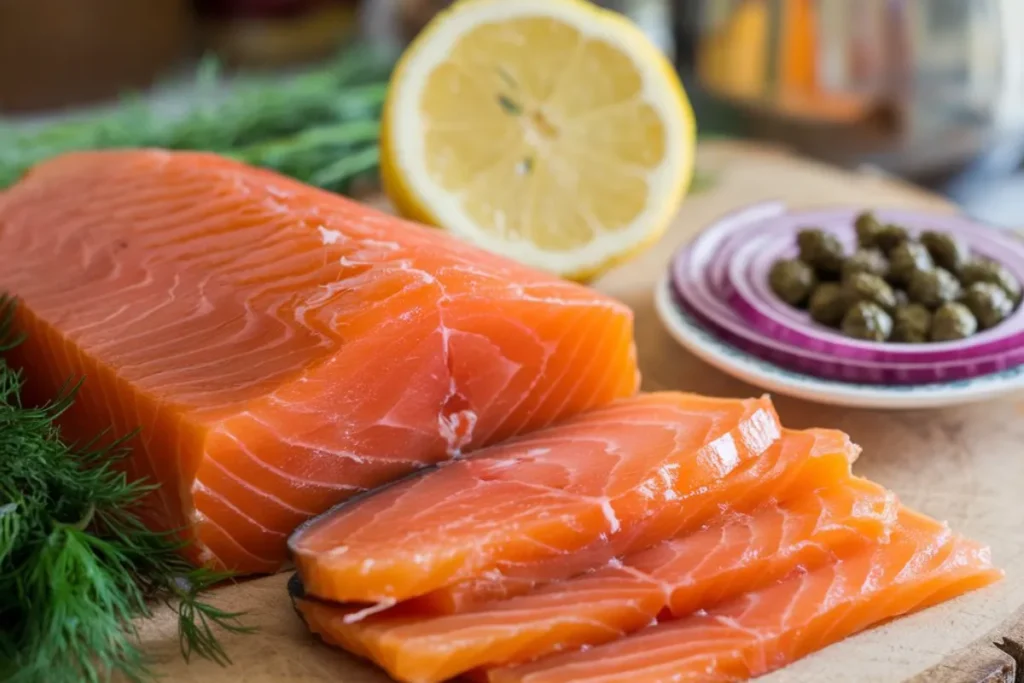 Delicious smoked salmon appetizers with cream cheese and fresh herbs, served on a platter