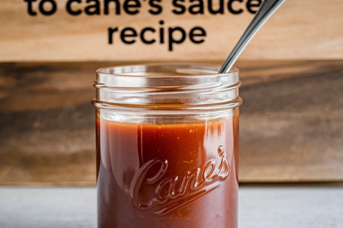 Homemade Cane's sauce in a bowl with chicken fingers and fries 