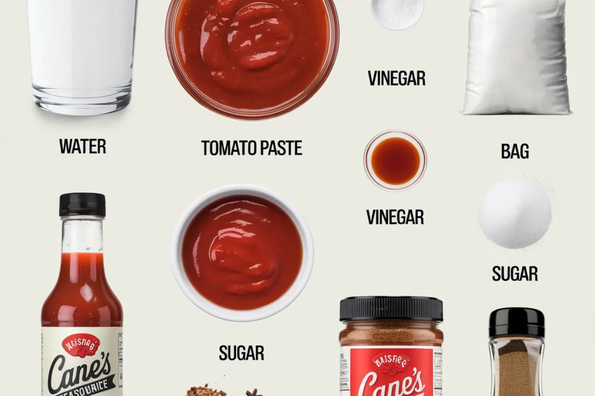 Raising Cane's sauce ingredients - mayonnaise, ketchup, Worcestershire sauce, garlic powder, and black pepper