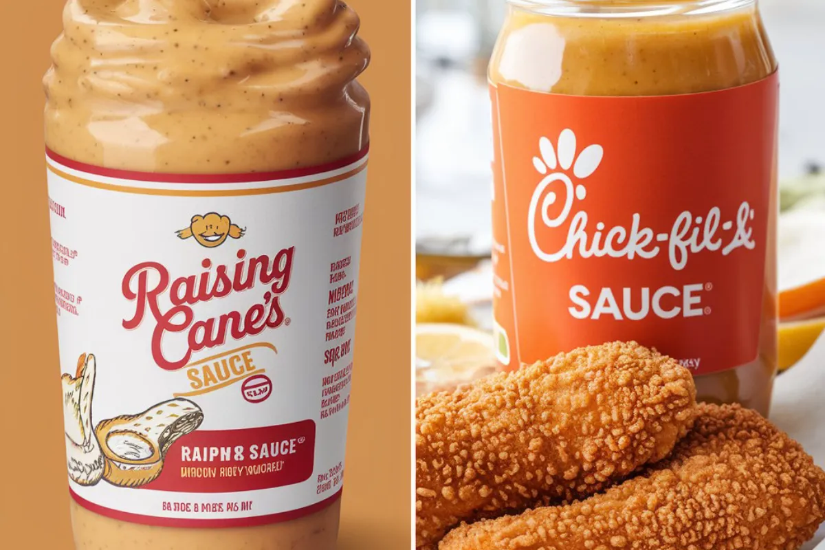 lose-up of Raising Cane's sauce and Chick-fil-A sauce for comparison